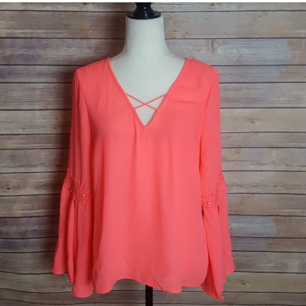 UMGEE Women's Sheer Neon Pink Boho Top